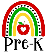 Pre-K apple sitting under a rainbow